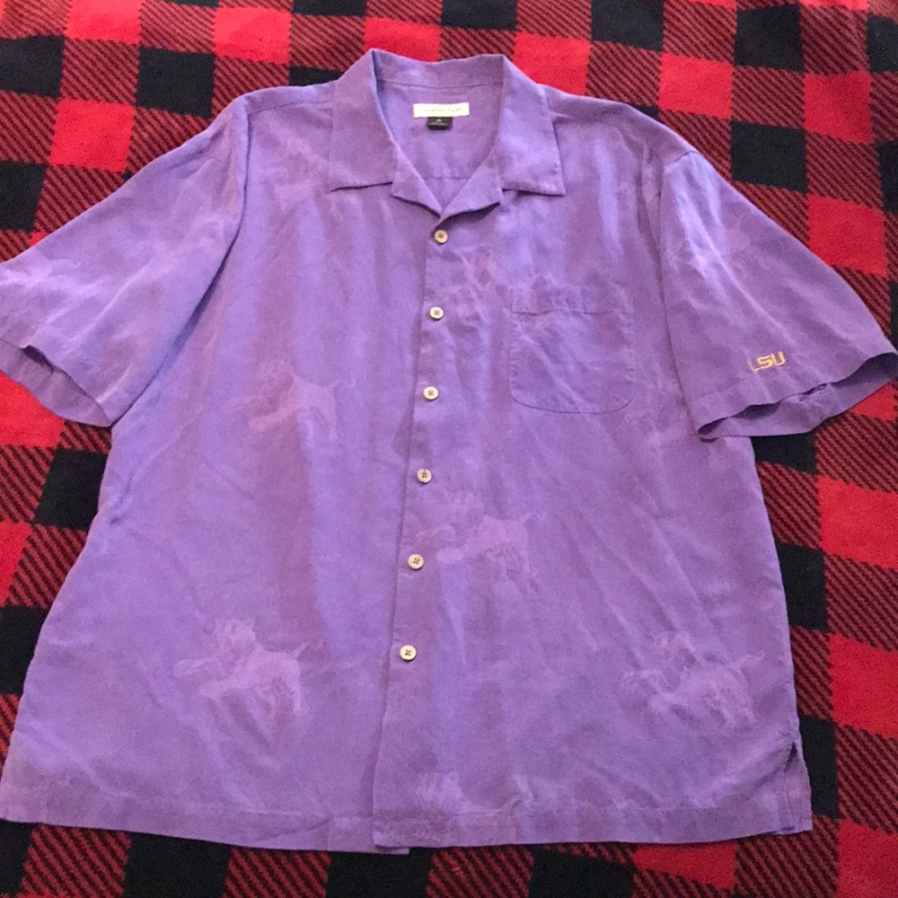 Douglas Lyon 100% silk mens xl LSU tiger shirt M12